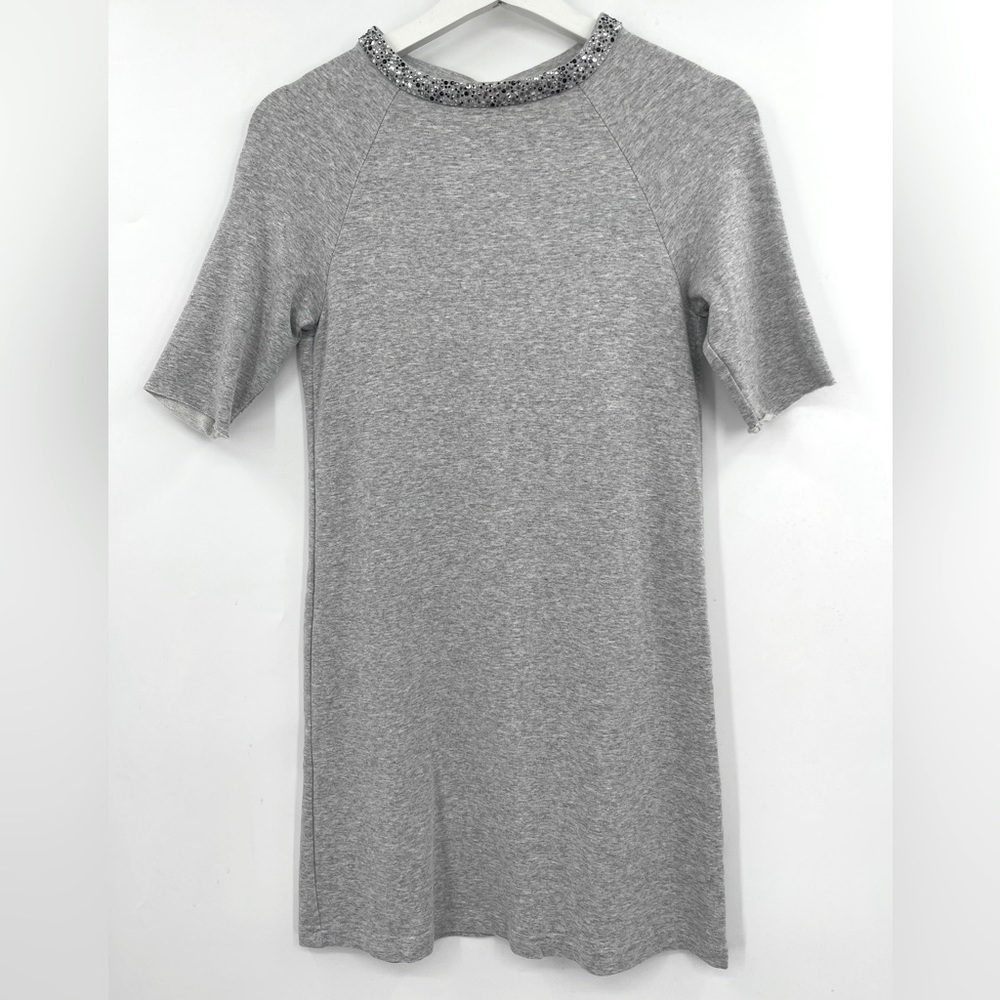 Bailey 44 French Terry Knit Dress Short Sleeve Embellished Crystal Neck Size XS